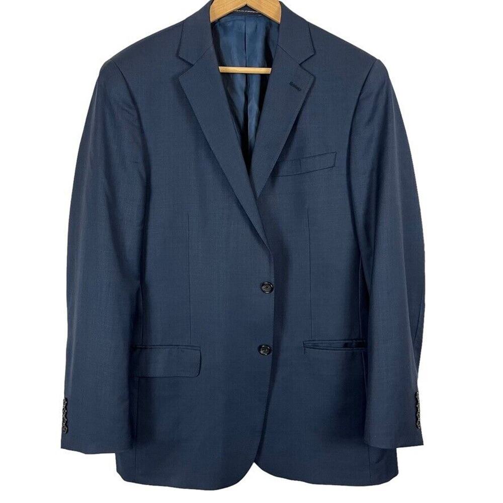 Hart Schaffner Marx Mens Navy Blue Suit Jacket Blazer Top Stitch 2 Button 44L